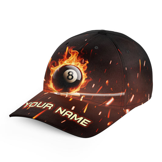 Personalized Flaming 8 Ball Pool 3D Printed Billiard Baseball Caps Custom Name Top Hat Billiards TDM1468