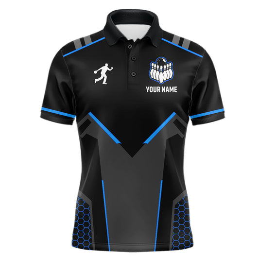 Personalized Bowling Jersey For Men Custom Black And Blue Bowling Team Shirt Polo & 1/4 Zip TDM6117
