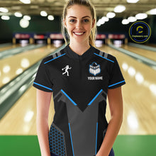Load image into Gallery viewer, Personalized Bowling Jersey For Women Custom Black And Blue Bowling Team Shirt Polo &amp; 1/4 Zip TDM6117