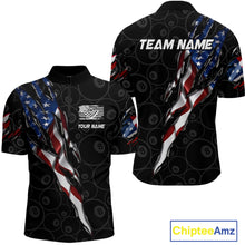 Load image into Gallery viewer, American Flag Scratch Billiard Shirt For Men, Custom 8 Ball Pool Team Jersey Polo &amp; 1/4 Zip TDM4030
