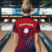Load image into Gallery viewer, American Flag Bowling Jersey For Women Custom Patriotic Bowling Shirt Team Polo &amp; 1/4 Zip |Red TDM5970
