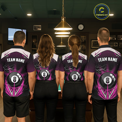 Pink 8 Ball Pool Billiard Jersey For Women Custom Lightning Billiard Team Shirt Polo & Quarter Zip TDM6134