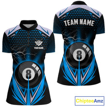 Load image into Gallery viewer, Blue 8 Ball Pool Billiard Jersey For Women Custom Lightning Billiard Team Shirt Polo &amp; Quarter Zip TDM6135