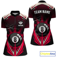 Load image into Gallery viewer, Red 8 Ball Pool Billiard Jersey For Women Custom Lightning Billiard Team Shirt Polo &amp; Quarter Zip TDM6136