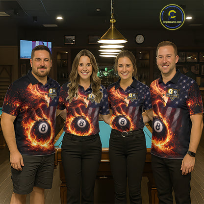 American Flag Flame 8 Ball & 9 Ball Eagle Billiard Shirt For Women Custom Patriotic Pool Team Jersey TDM5789