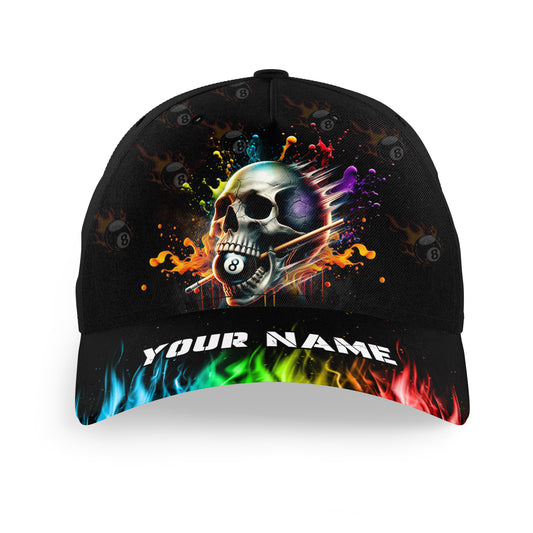 Funny Billiard Colorful Skull Personalized Billiard Hats, Adjustable 3D Printed Billiard Baseball Cap TDM1125