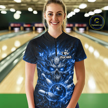 Load image into Gallery viewer, Personalized Blue Butterfly Skull Bowling Shirt For Women Custom Bowling Jersey Polo &amp; 1/4 Zip TDM6384
