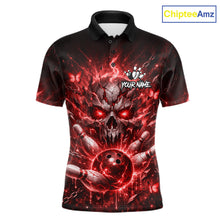 Load image into Gallery viewer, Personalized Red Butterfly Skull Bowling Shirt For Men Custom Bowling Jersey Polo &amp; 1/4 Zip TDM6385