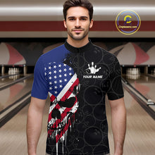 Load image into Gallery viewer, Custom American Flag Skull Bowling Jersey For Men, Patriotic Bowling Team Shirt Polo &amp; 1/4 Zip TDM6389