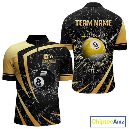 Black And Gold 8 Ball & 9 Ball Glass Break Billiard Shirt For Men Custom Pool Team Jersey Outfit TDM6151
