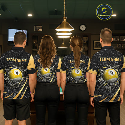 Black And Gold 8 Ball & 9 Ball Glass Break Billiard Shirt For Men Custom Pool Team Jersey Outfit TDM6151