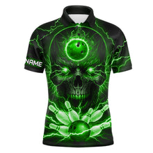 Load image into Gallery viewer, Personalized Lightning Skull Green Bowling Shirt For Men, Bowling Team Jersey Polo &amp; 1/4 Zip TDM6160
