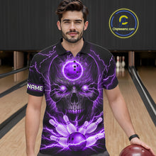 Load image into Gallery viewer, Personalized Lightning Skull Purple Bowling Shirt For Men, Bowling Team Jersey Polo &amp; 1/4 Zip TDM6161