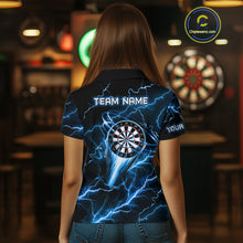 Load image into Gallery viewer, Personalized Blue Darts Skull Women Polo Shirts Custom Lightning Thunder Team League Darts Jersey TDM1511