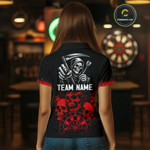 Load image into Gallery viewer, Custom Women's Grim Reaper Dart Shirt – Black Red Grunge Darts Jersey Team Polo &amp; Quarter Zip Styles TDM4067