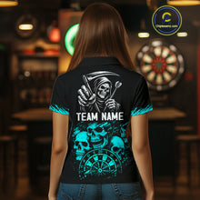 Load image into Gallery viewer, Custom Women's Grim Reaper Dart Shirt – Black Cyan Grunge Dart Jersey Team Polo &amp; Quarter Zip Style TDM4068
