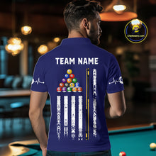 Load image into Gallery viewer, Customized Navy Blue American Flag Billiard Shirt For Men, 8 Ball Pool Team Jersey Polo &amp; 1/4 Zip TDM6586