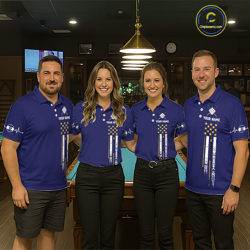 Customized Navy Blue American Flag Billiard Shirt For Men, 9 Ball Pool Team Jersey Polo & 1/4 Zip TDM6587