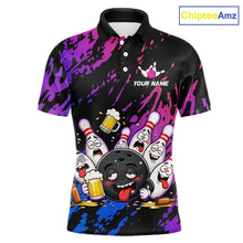 Load image into Gallery viewer, Custom Blue Purple Drunk Bowling Balls And Pins Funny Bowling Shirts For Men, Beer Bowling Jersey TDM6596