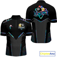 Load image into Gallery viewer, Personalized Holographic Billiard 8 Ball &amp; 9 Ball Pool Polo, 1/4 Zip For Men, Billiard Team Jersey TDM4253