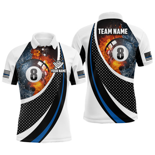 Customized 8 Ball In Fire And Water With Blue USA Flag Pattern Full Printing Polo Shirts For Men TDM0209