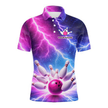 Load image into Gallery viewer, Custom Thunder Lightning Blue And Pink Bowling Shirt For Men, Bowling Team Jersey Polo &amp; 1/4 Zip TDM6190