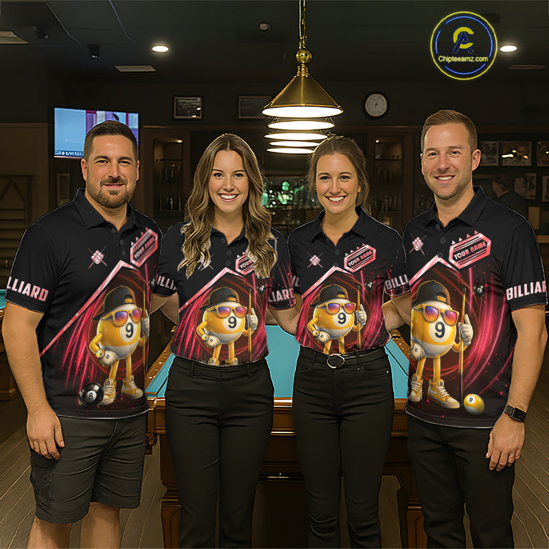 Red Funny 9 Ball Billiard Shirt For Men Custom Pool Team Shirt, Billiard Jersey Polo & 1/4 Zip TDM6614