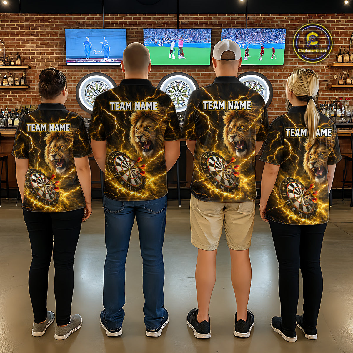 Custom Yellow Dartboard Thunder Lightning Lion Darts Shirt For Men, Darts League Team Jersey TDM5815