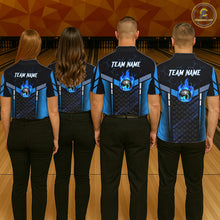 Load image into Gallery viewer, Black And Blue Bowling Jersey For Women Custom Flame Bowling Shirt Team Polo &amp; Quarter Zip TDM5823