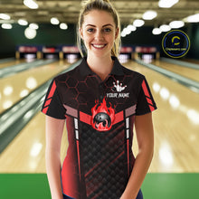 Load image into Gallery viewer, Black And Red Bowling Jersey For Women Custom Flame Bowling Shirt Team Polo &amp; Quarter Zip TDM5824