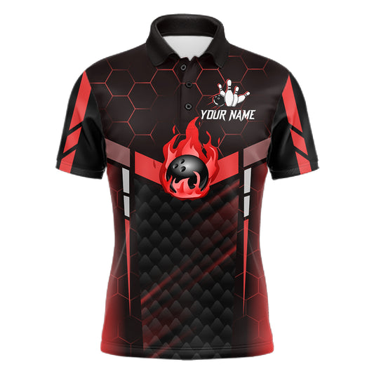 Black And Red Bowling Jersey For Men Custom Flame Bowling Shirt Team Polo & Quarter Zip TDM5824