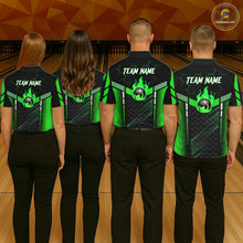 Load image into Gallery viewer, Black And Green Bowling Jersey For Women Custom Flame Bowling Shirt Team Polo &amp; Quarter Zip TDM5825
