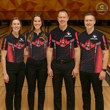 Load image into Gallery viewer, Black And Red Bowling Jersey For Women Custom Flame Bowling Shirt Team Polo &amp; Quarter Zip TDM5824