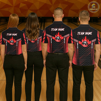 Black And Red Bowling Jersey For Men Custom Flame Bowling Shirt Team Polo & Quarter Zip TDM5824