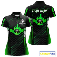 Load image into Gallery viewer, Black And Green Bowling Jersey For Women Custom Flame Bowling Shirt Team Polo &amp; Quarter Zip TDM5825