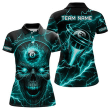 Load image into Gallery viewer, Personalized Skull Billiard Polo Shirts For Women Custom Name 8 Ball Pool Billiard Jerseys |Turquoise TDM1533