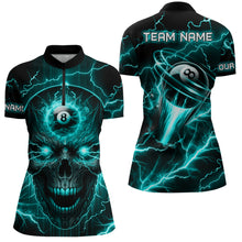 Load image into Gallery viewer, Personalized Skull Billiard Polo Shirts For Women Custom Name 8 Ball Pool Billiard Jerseys |Turquoise TDM1533