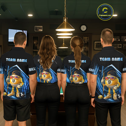 Blue Funny 9 Ball Billiard Shirt For Women Custom Pool Team Shirt, Billiard Jersey Polo & 1/4 Zip TDM5834