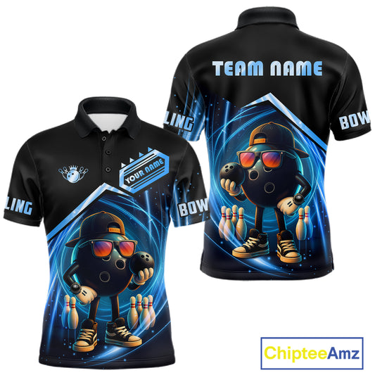 Blue Funny Bowling Ball Shirt For Men Custom Bowling Jersey, Bowling Team Shirt Polo & Quarter Zip TDM5836