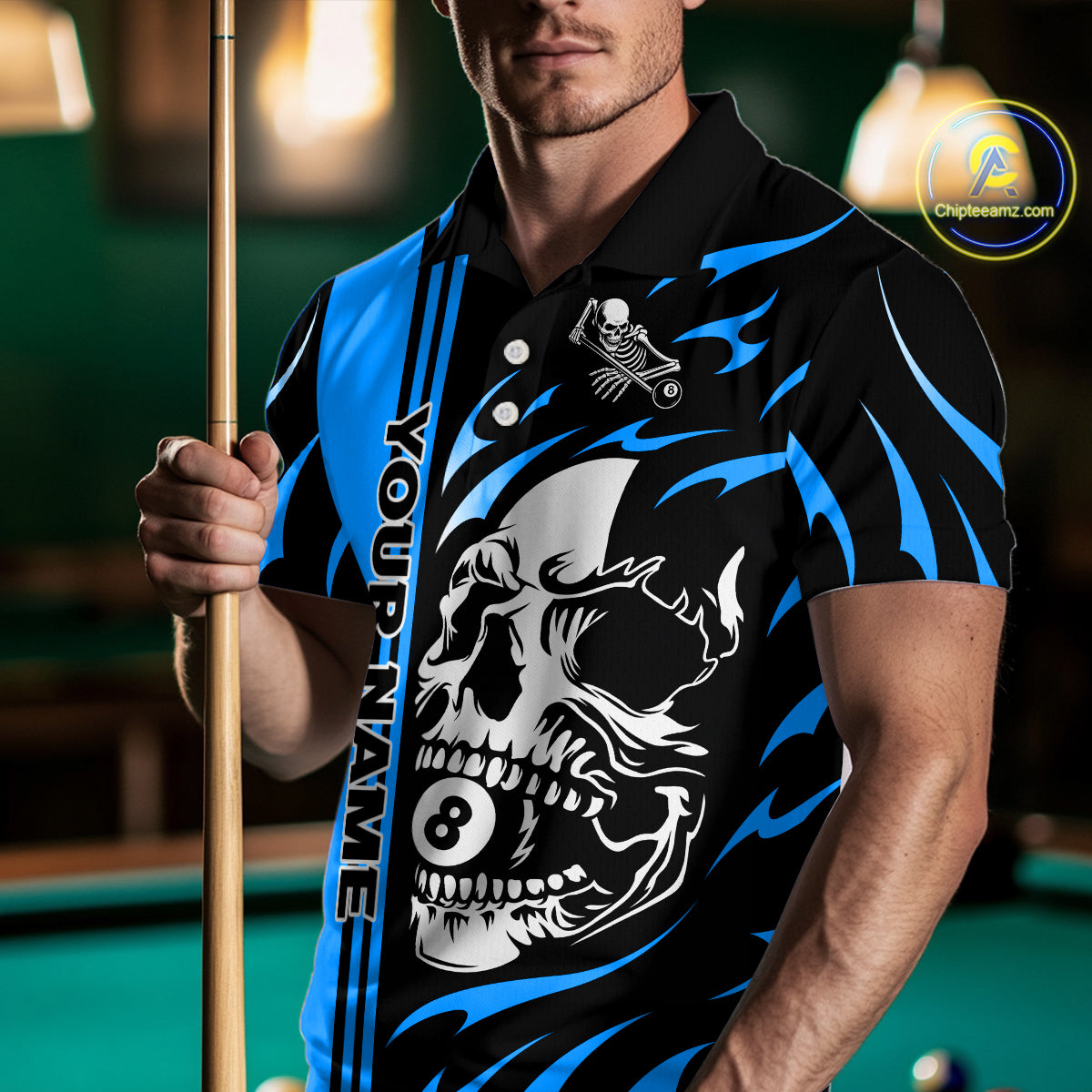 Personalized Blue 8 Ball Skull Billiard Shirt For Men Custom Pool Team Jersey, Billiard Outfit TDM4460