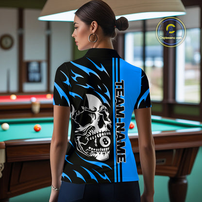 Personalized Blue 8 Ball Skull Billiard Shirt For Women Custom Pool Team Jersey, Billiard Outfit TDM4460