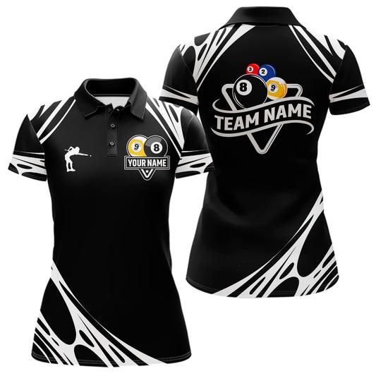 Personalized 8 Ball & 9 Ball Pool Billiard Polo, 1/4 Zip For Women Custom Team Billiard Jersey |White TDM5600