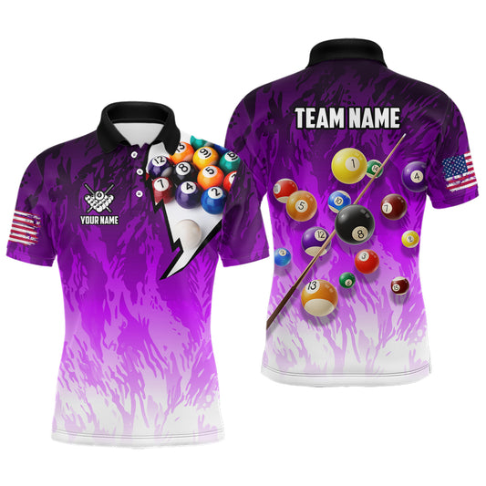 Personalized Purple Pool Player Billiard 8 Ball Polo & 1/4 Zip For Men Custom Billiard Jerseys TDM3658