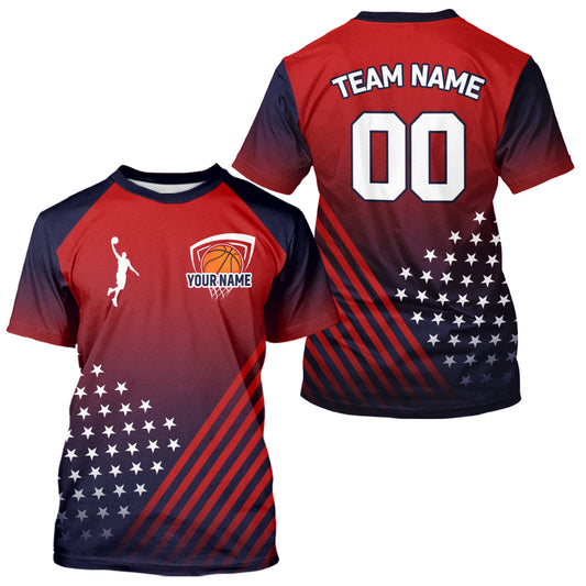 Personalized American Flag Basketball Jersey Custom Name And Number Patriotic Basketball Shirt|Red TDM5628