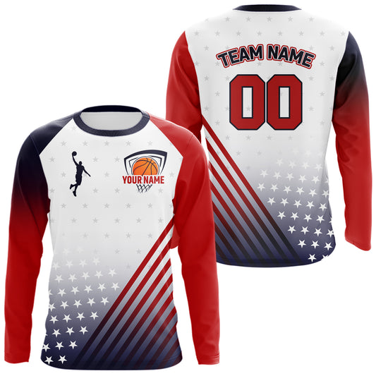 Personalized American Flag Basketball Jersey Custom Name & Number Patriotic Basketball Shirt|White TDM5629
