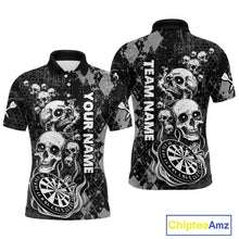 Load image into Gallery viewer, Black Grey Grunge Argyle Skull Dart Shirts Custom Men's Dart Jerseys Team Polo &amp; Quarter Zip TDM3836