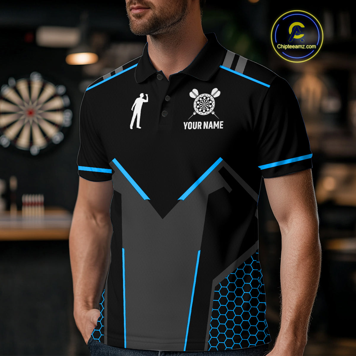 Darts Jersey For Men Custom Polo & Quarter Zip Darts Tournament Team Shirt  |Blue TDM4747