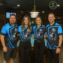 Load image into Gallery viewer, Black And Blue 8 Ball &amp; 9 Ball Glass Break Billiard Shirt For Women Custom Pool Team Jersey Uniform TDM5641