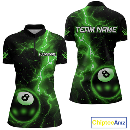 Green 8 Ball Thunder Lightning Billiard Shirt For Women Custom Pool Team Jersey Polo & 1/4 Zip TDM6259