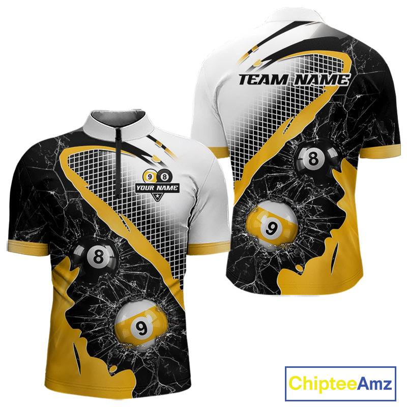 Black And Yellow 8 Ball & 9 Ball Break Glass Billiard Jersey For Men Custom Pool Team Shirts TDM7159